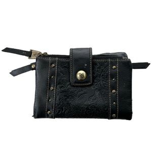 Relic Black Floral Tooled Leather Checkbook Wallet Boho